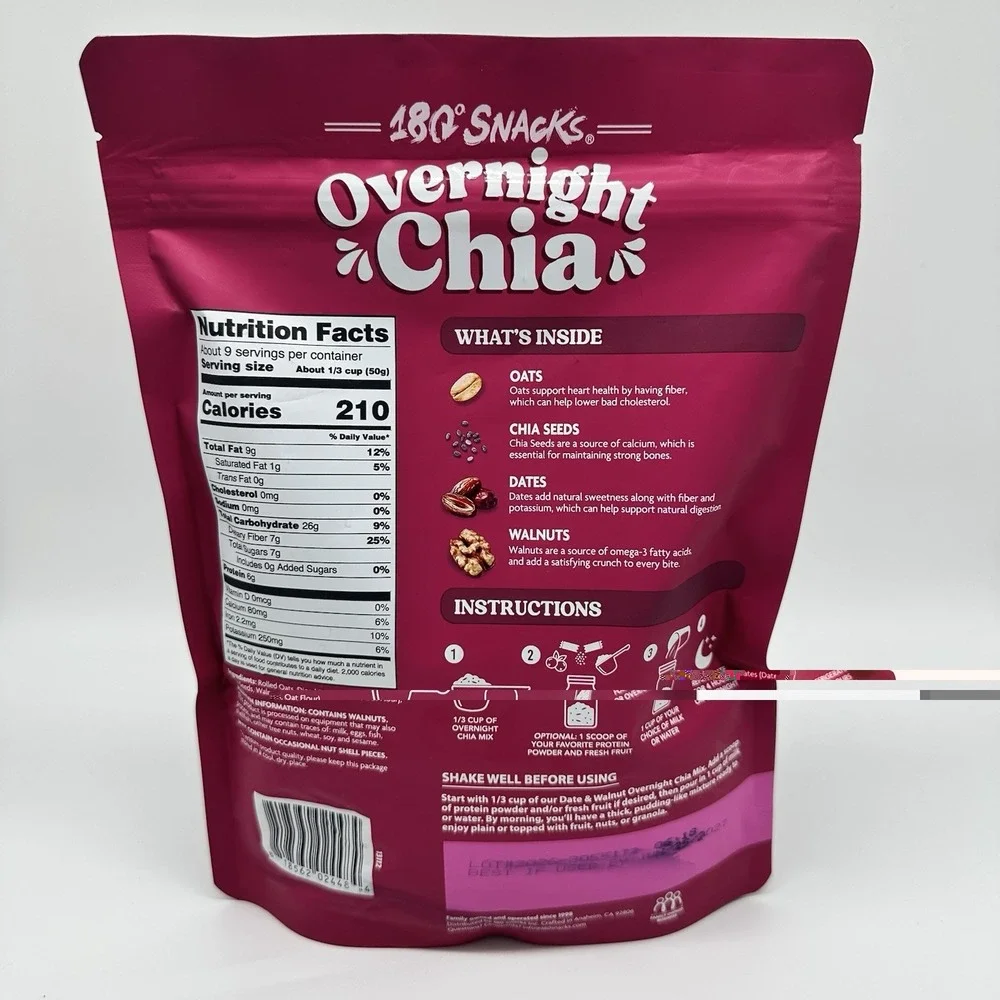 180 Snacks Overnight Chia Oats, Date And Walnut 16 Oz Exp 6/2027